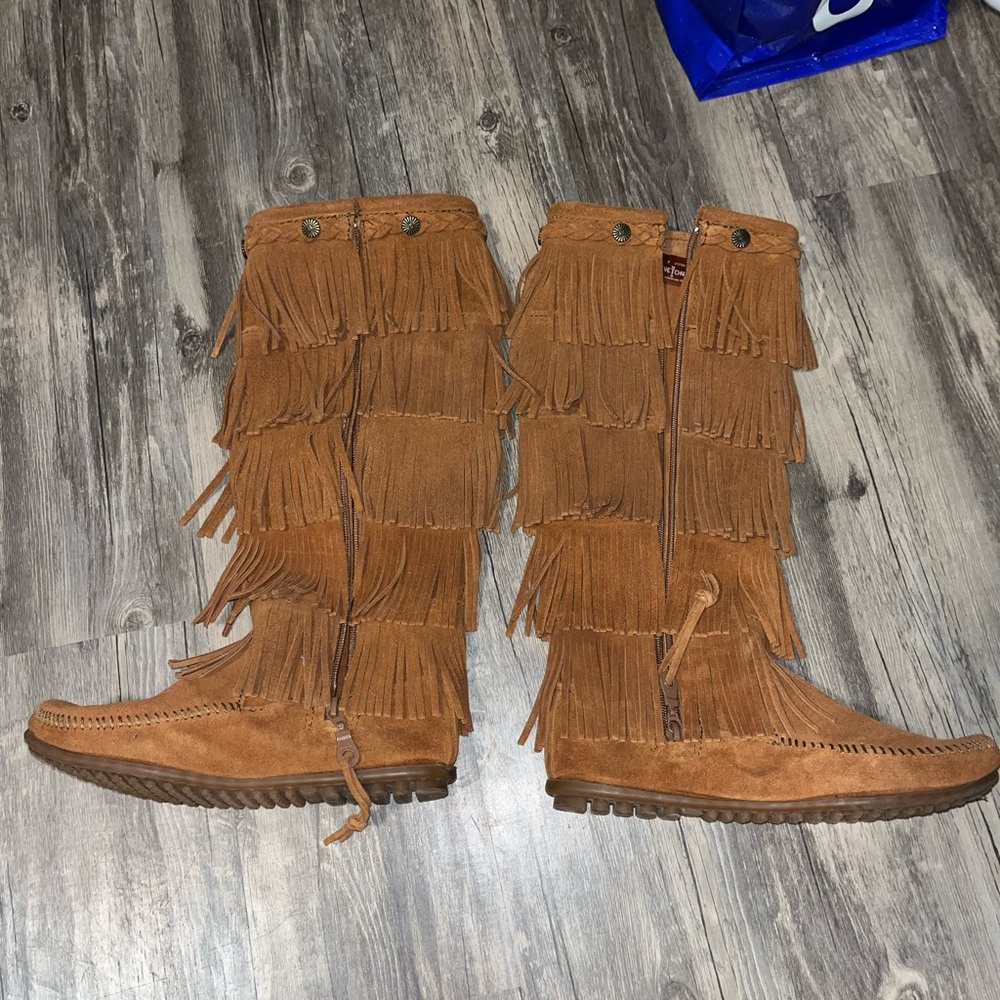 Minnetonka Fringe Suede Knee-High Boots - Picture 2 of 7